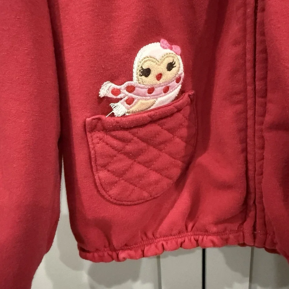Gymboree Hoodie Red Sweatshirt Jacket 2012 Cozy Owl Line Girl Size 5T-6T Quilted